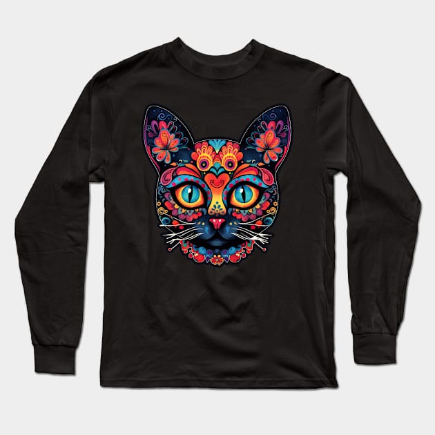 Citrus Zesty Sugar Skull Cat Long Sleeve T-Shirt by DanielLiamGill